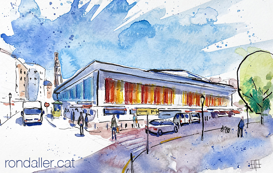 Aquarel·la amb una vista del mercat, projectat el 1957 per Julio Bellot.