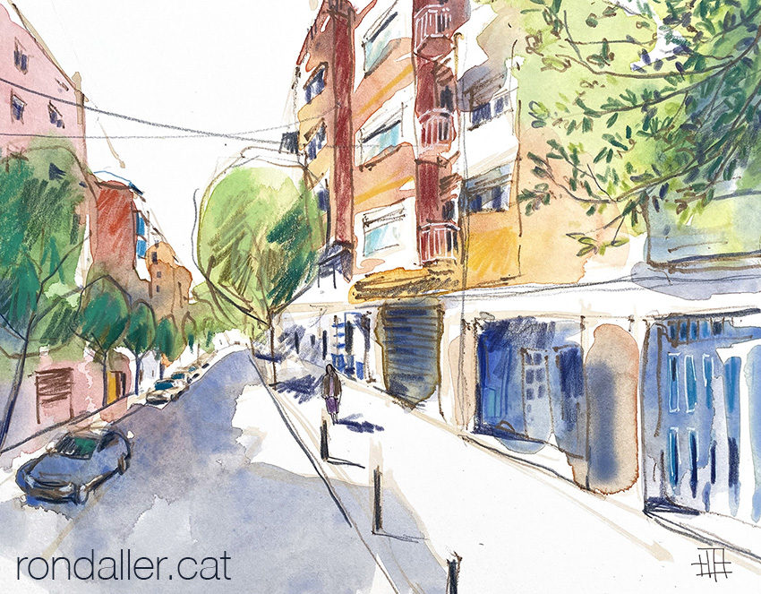 Aquarel·la amb una vista del carrer Martí i Blasi de l'Hospitalet de Llobregat.