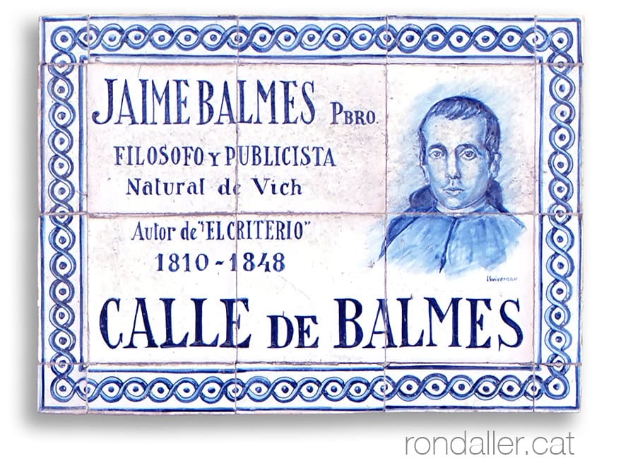 Obra de Joan Baptista Guivernau. Placa del carrer de Balmes a Barcelona.
