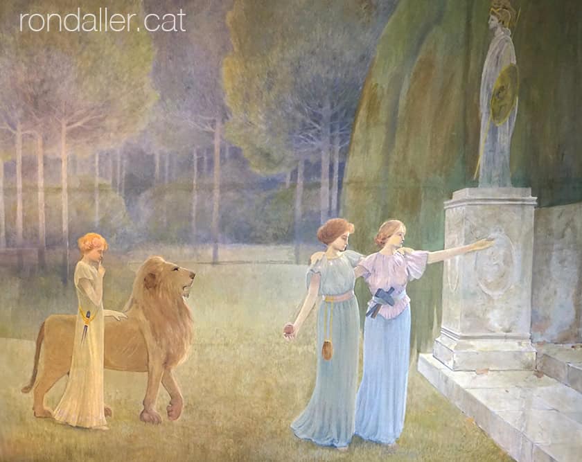 Detall d'una pintura mural executada per Joaquim Vancells.