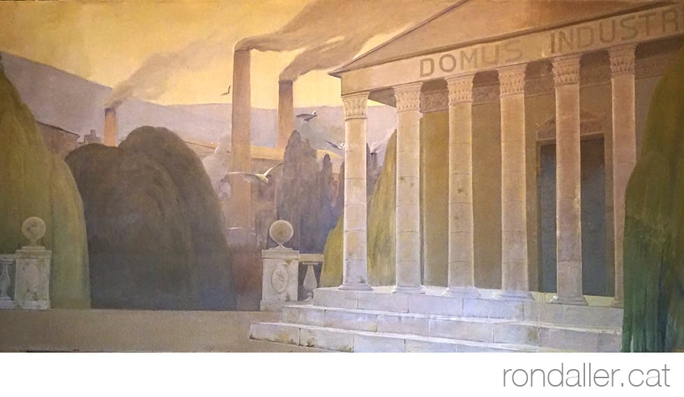 Institut Industrial de Terrassa. Detall d'una pintura mural executada per Joaquim Vancells.