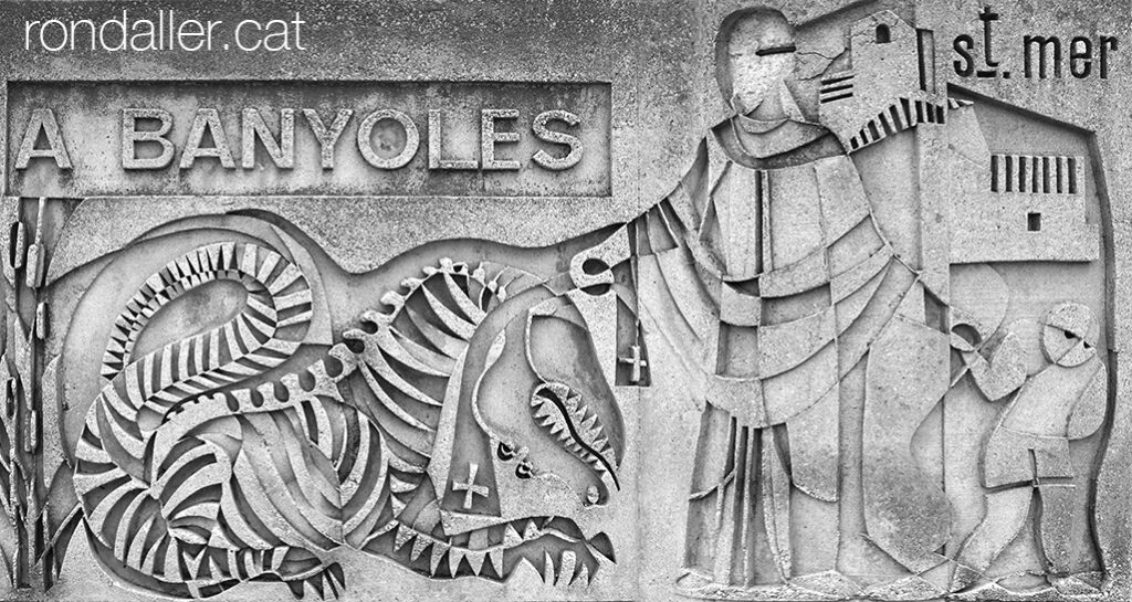Monument a Banyoles de Domènec Fita. Relleu amb la imatge de sant Mer i el monstre.