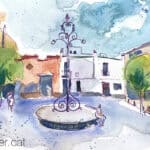 Plaça de l'Església de Gelida, amb el fanal al mig.