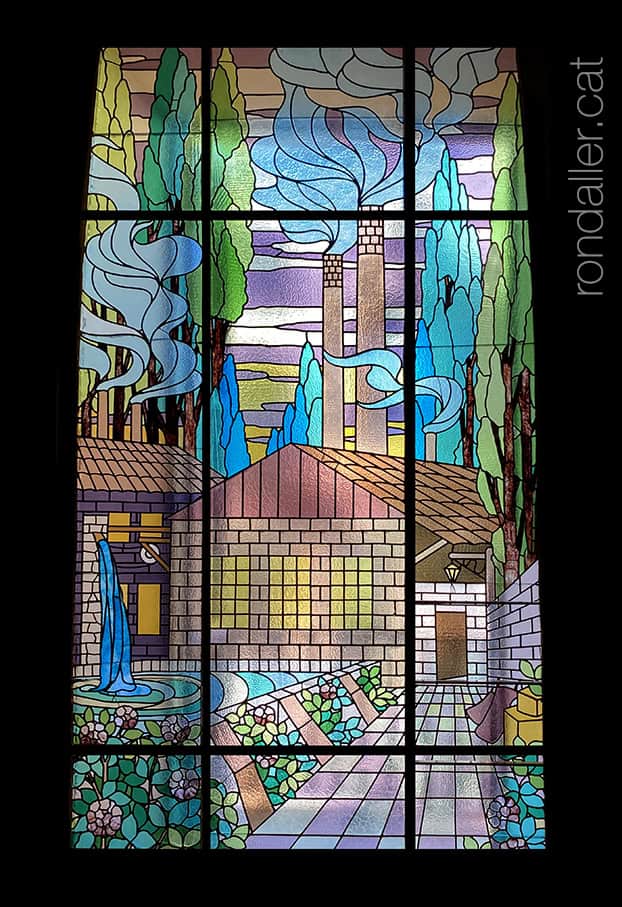 Institut Industrial de Terrassa. Detall d'un dels vitralls de la sala noble.