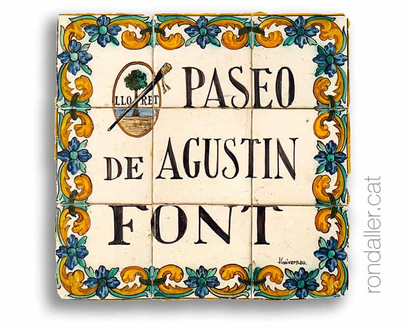 Placa ceràmica del passeig d'Agustí Font de Lloret de Mar.