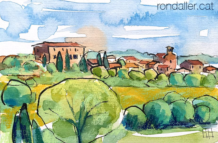 Aquarel·la amb una vista de la població empordanesa.