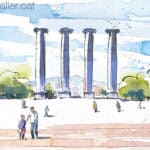 Aquarel·la amb les Quatre Columnes projectades per Josep Puig i Cadafalch el 1919