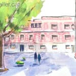 Aquarel·la amb una vista de la Rectoria a la plaça de l'Església.