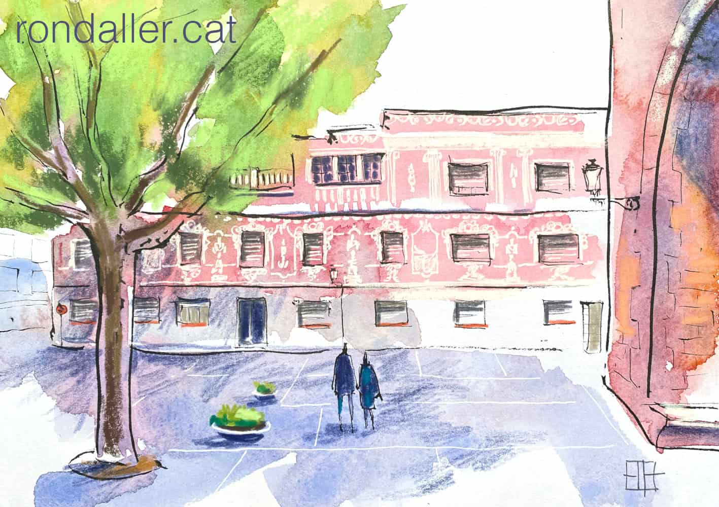 Aquarel·la amb una vista de la Rectoria a la plaça de l'Església.