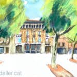 Aquarel·la amb una vista del passeig de l'Escultor Miquel Blay.