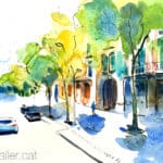 Aquarel·la amb una vista del carrer d'Ausiàs March de Barcelona.