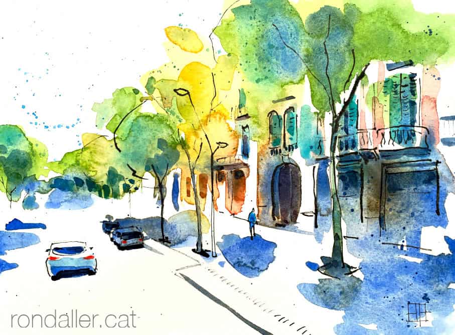 Aquarel·la amb una vista del carrer d'Ausiàs March de Barcelona.