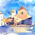 Aquarel·la amb una vista del monestir de Sant Pere de Besalú.