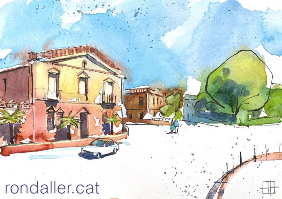 Aquarel·la amb una vista de l'antic convent de la Colònia Güell.