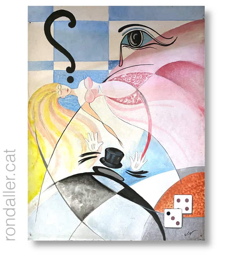 Pintura surrealista de temàtica de màgia, pintada per Joan Nieto i Gras.