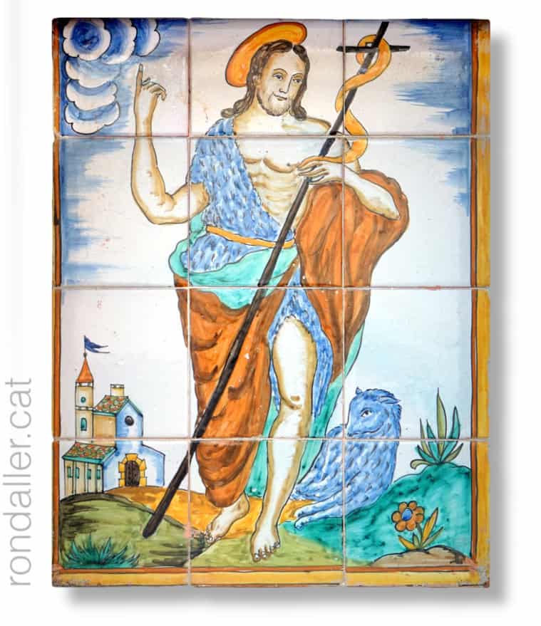 Plafons ceràmics devocionals a Vilassar de Mar. Imatge de Sant Joan Baptista pintada per Guivernau.