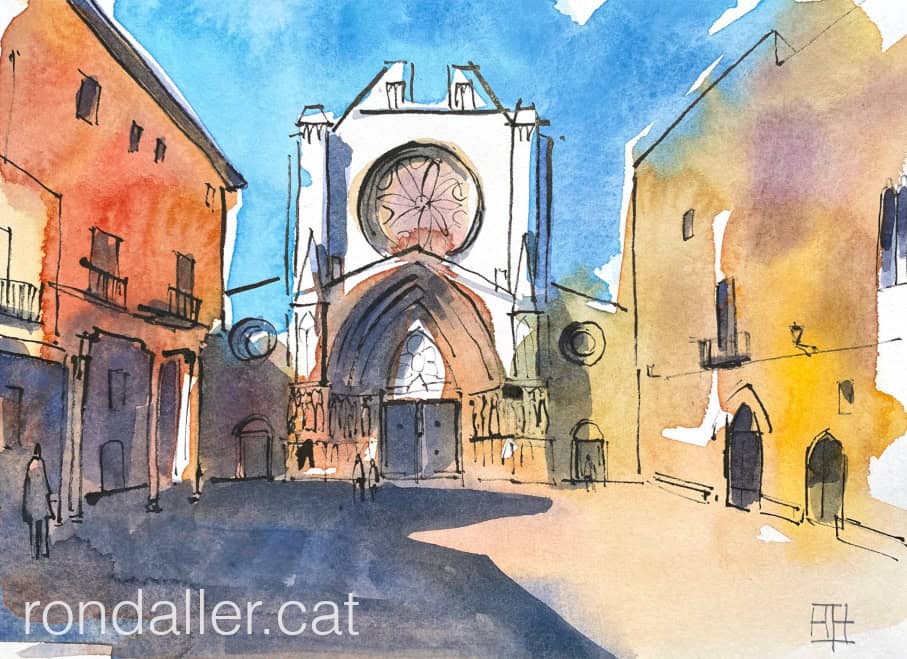 Aquarel·la amb una vista de la catedral de Santa Tecla de Tarragona,