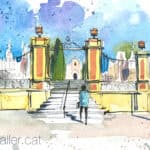 Aquarel·la amb una vista del portal d'entrada al recinte funerari.
