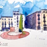 Aquarel·la amb una vista de la plaça dels Infants de Manresa.