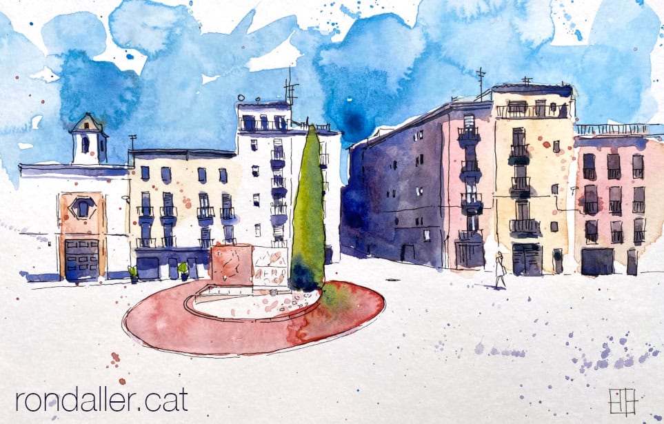 Aquarel·la amb una vista de la plaça dels Infants.