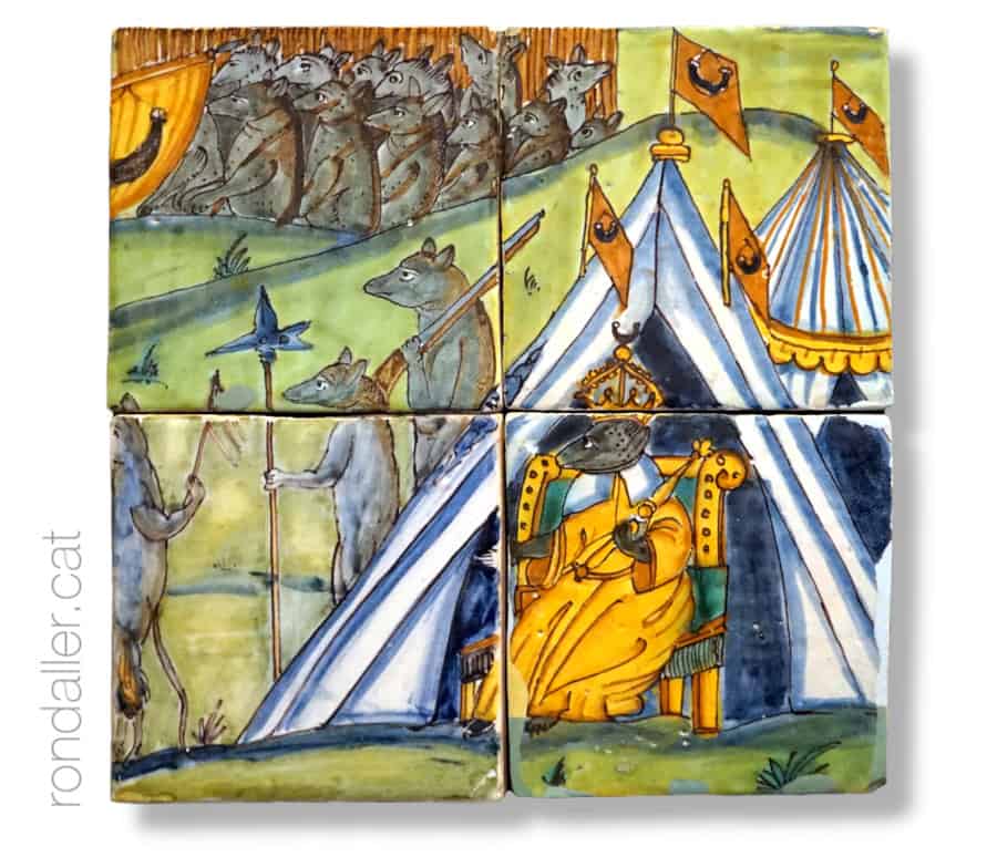 Detall del plafó de la batalla dels gats i les rates al Museu Vicenç Ros de Martorell.