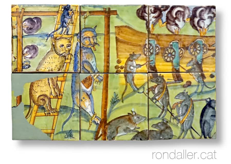 Detall del plafó de la batalla dels gats i les rates al Museu Vicenç Ros de Martorell.