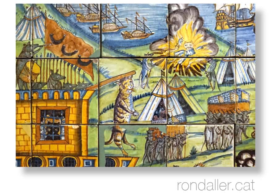 Detall del plafó de la batalla dels gats i les rates al Museu Vicenç Ros de Martorell.