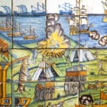 Detall del plafó de la batalla dels gats i les rates al Museu Vicenç Ros de Martorell.