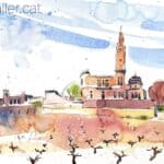 Aquarel·la amb una vista de la població penedesenca de l'Arboç.