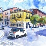 Aquarel·la amb una vista de la Casa Vilà de Vic.