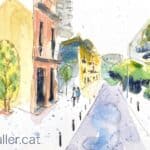 Aquarel·la amb una vista del carrer Deu i Mata de Barcelona.