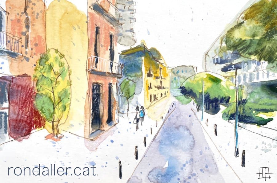 Aquarel·la amb una vista del carrer Deu i Mata de Barcelona.
