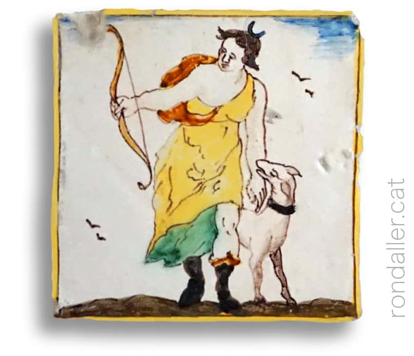 La deessa Diana representada en una rajola d'oficis del segle XIX.