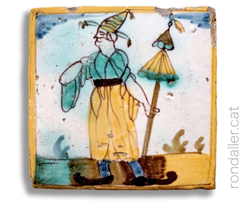 Rajoles d'oficis amb motius orientals. Representació d'un personatge oriental.