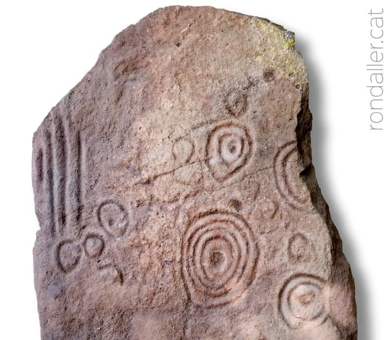 Detall de, menhir conegut com a Estela de la Calma o Sitja del Llop, ubicat al poble de Montseny.