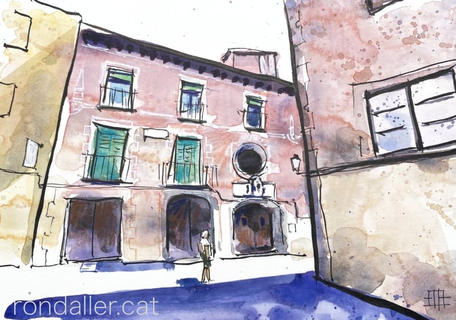 Aquarel·la amb una imatge de la casa natalícia del sant a Vic.