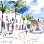 Aquarel·la amb una vista de la plaça de la Vila.