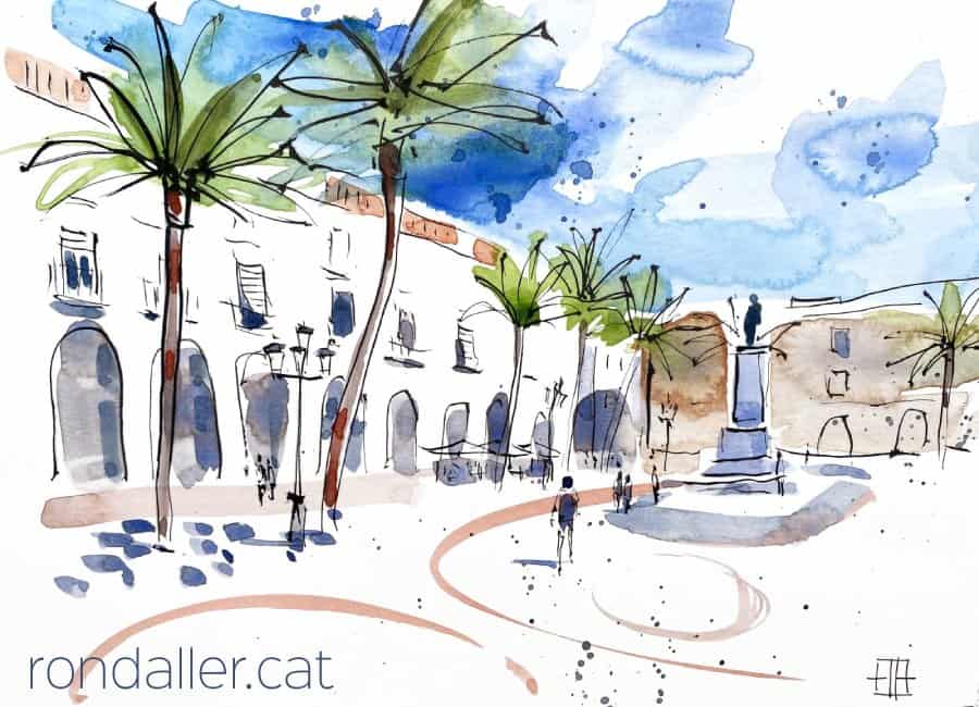 Aquarel·la amb una vista de la plaça de la Vila.