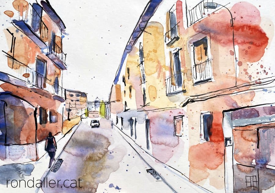 Aquarel·la amb una vista del carrer Cavalleria de Manlleu.