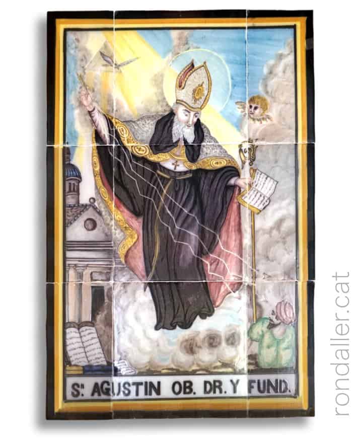 Vides de Sants. Plafó ceràmic amb la imatge de sant Agustí d'Hipona.