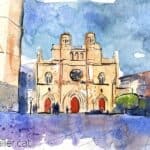 Aquarel·la amb una vista de la plaça Major amb la cocatedral.