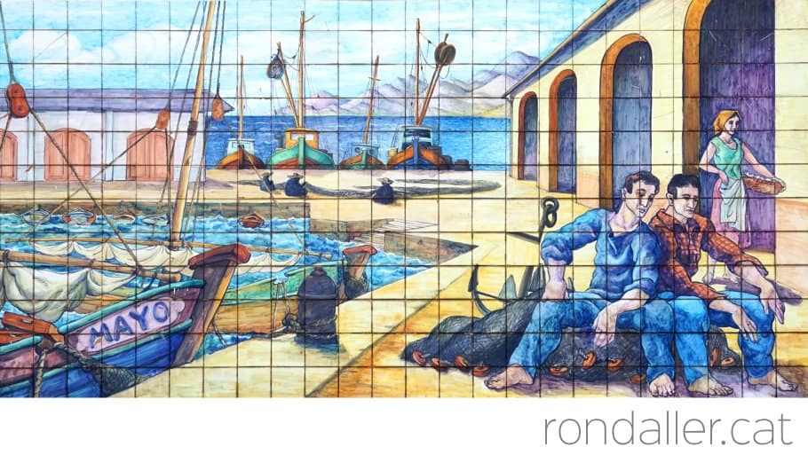 El Grau de Castelló. Detall del mosaic que decora la llotja del peix.