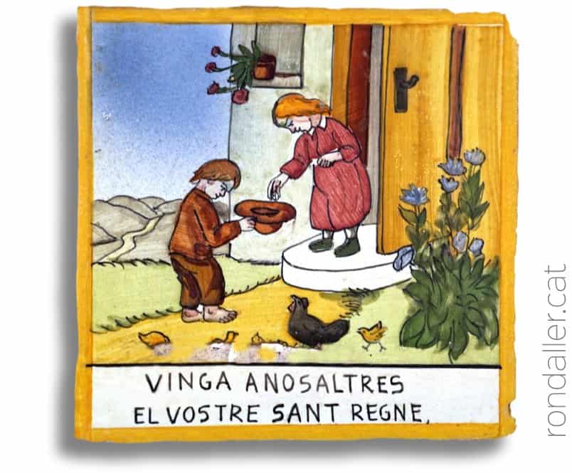 Ceràmica amb una il·lustració infantil a l’església de la Santa Creu de Bellaterra.