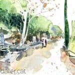 Aquarel·la amb una vista del camí dels Degotalls de Montserrat.