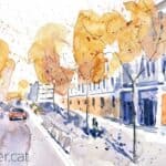 Aquarel·la amb una vista del carrer de Sant Quintí de Barcelona.