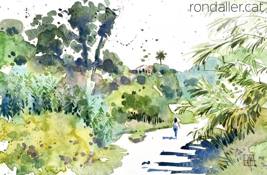 Aquarel·la amb una vista de l'entorn rural del municipi d'Argentona.