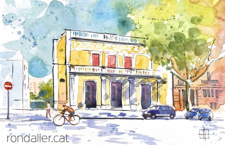 Aquarel·la amb una vista de l'avinguda del Tibidabo de Barcelona.