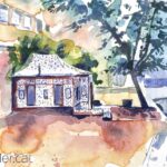 Aquarel·la amb una vista de què havien estat els jardins de la Vil·la Matilde a Barcelona.