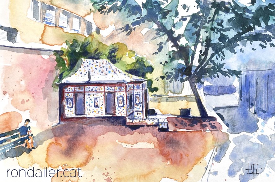 Aquarel·la amb una vista de què havien estat els jardins de la Vil·la Matilde a Barcelona.