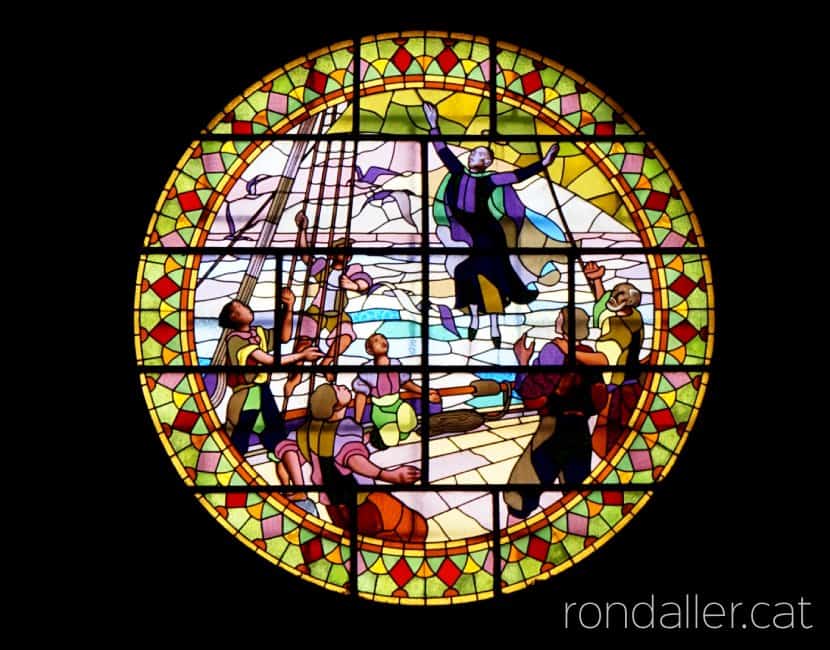 Basílica de Sant Josep Oriol. Vitrall amb la representació d'un miracle.